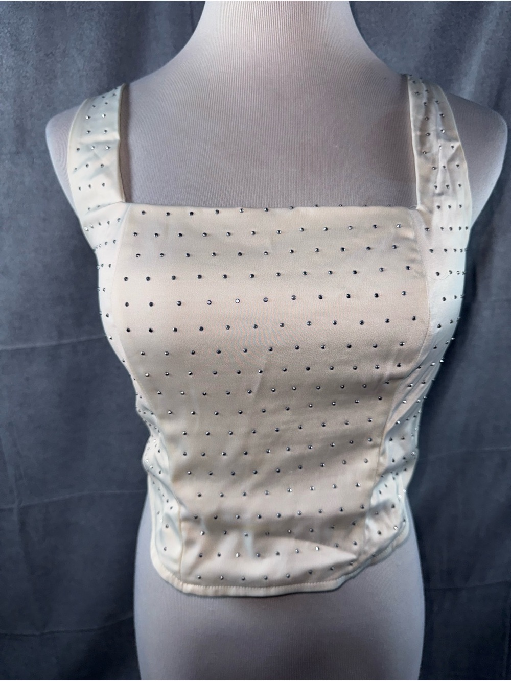 2947-wild fable Cream Studded Square-Neck Camisole